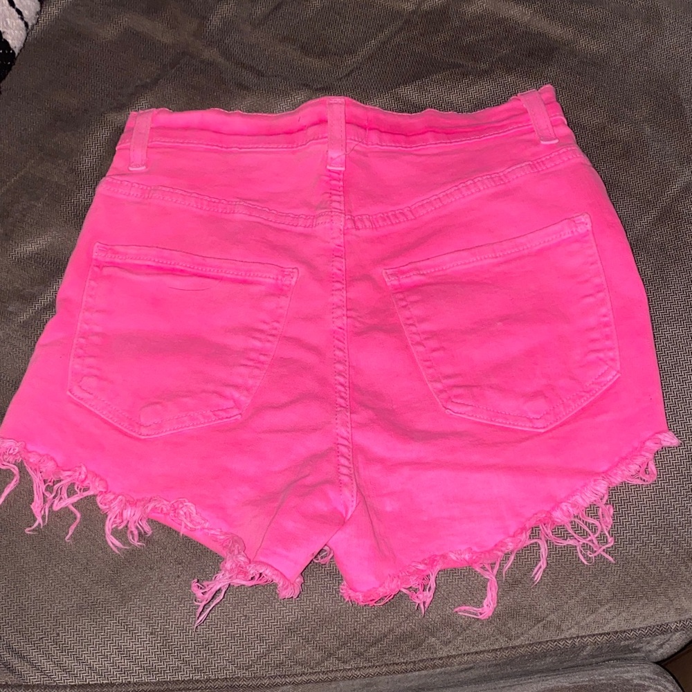 Fashion Nova Neon Hot Pink Distressed High Waist Shorts - Picture 2 of 3